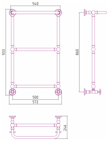Полотенцесушитель Водяной Сунержа Ренессанс 1386 (86х50) Состаренная Латунь 051-0281-8650
