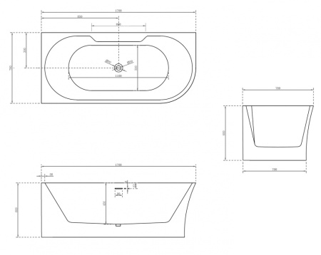 Акриловая ванна (170х78) ABBER AB9335-1.7 L без гидромассажа, белый