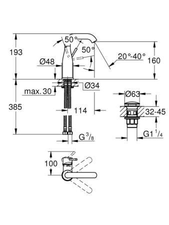 Смеситель для раковины однорычажный Grohe Essence New 23798 2431 (237982431) черный матовый