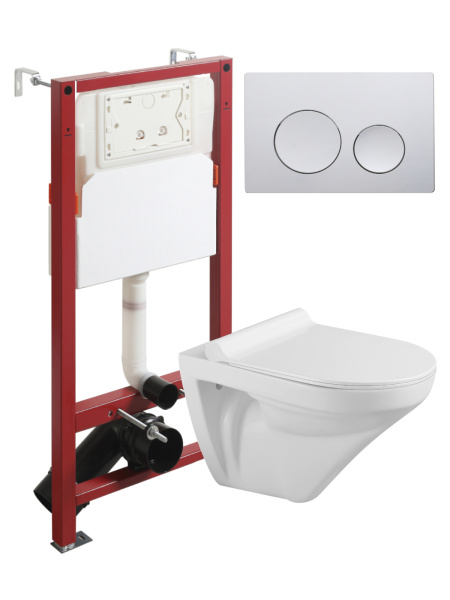 Комплект унитаза с инсталляцией безободковый Agger ATI06100+APB100 кнопка смыва хром