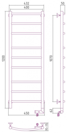 Полотенцесушитель Электрический Cунержа Галант 2.0 Правый (1200x400) Состаренная Латунь 051-5201-1240