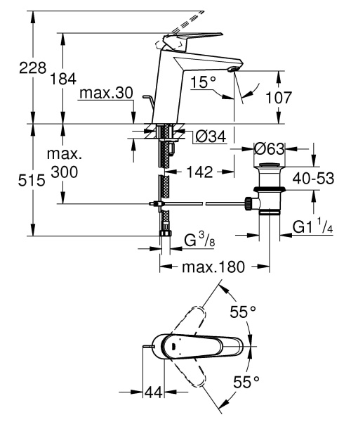 Смеситель для раковины однорычажный Grohe Eurodisc Cosmopolitan 23448 002 (23448002) хром