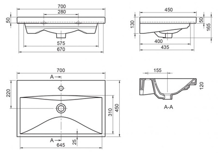 Раковина (70х45) BelBagno Marino-Cer BB-0321-70-LVB