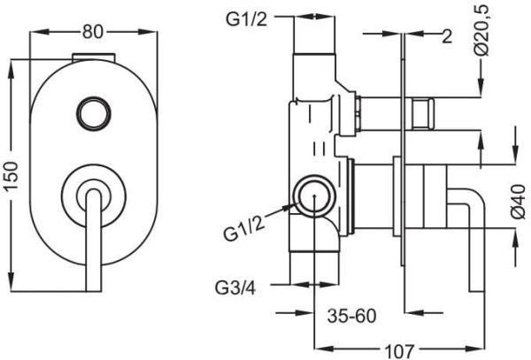 Смеситель для душа Cezares Eco ECO-VDIM-01-Cr