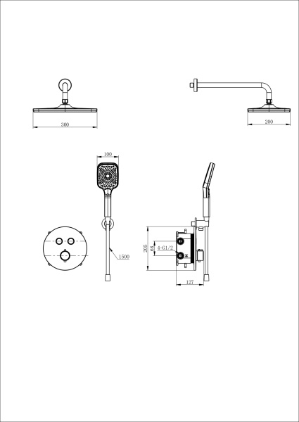 Душевая система с термостатом встраиваемая WONZON & WOGHAND, брашированное золото WW-D2017-A-BG