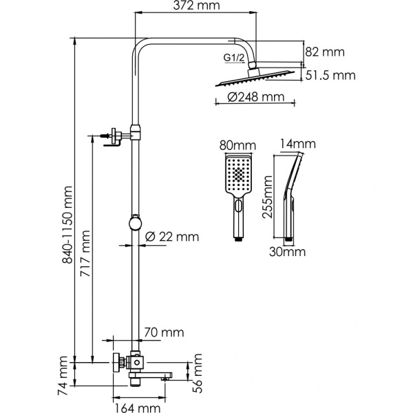 Душевая система с изливом WasserKRAFT BK19901BG 