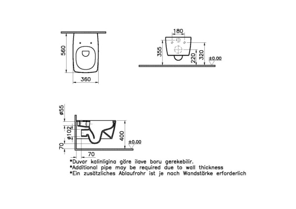 Комплект безободкового унитаза VitrA Metropole, кнопка хром 9820B003-7201