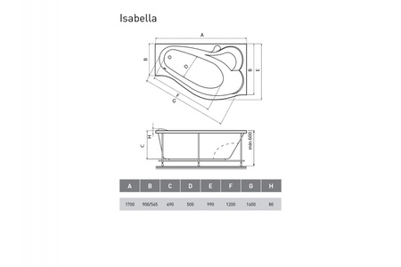 Акриловая ванна (170х90) Relisan Isabella Гл000010530
