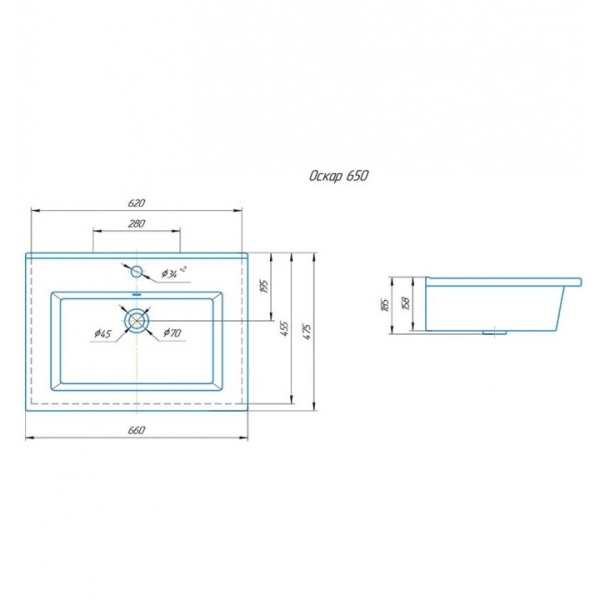 Раковина полувстраиваемая (65х47) СаНта  Оскар65