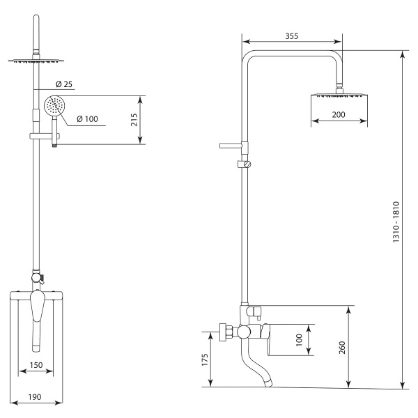 Душевая система Славен с изливом Сталь Ж (СЛ-ОД-Ж60)