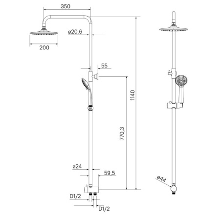 Душевой гарнитур с верхней лейкой Milardo Shower Set (3703F24M76)