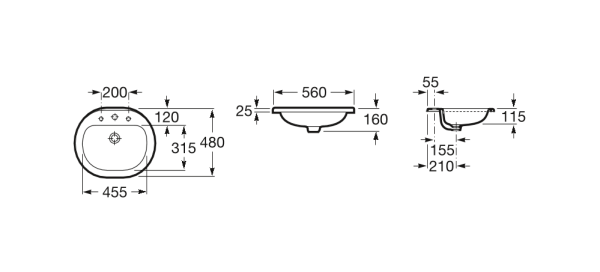 Раковина встраиваемая сверху (56х48) Roca Coral 327898000