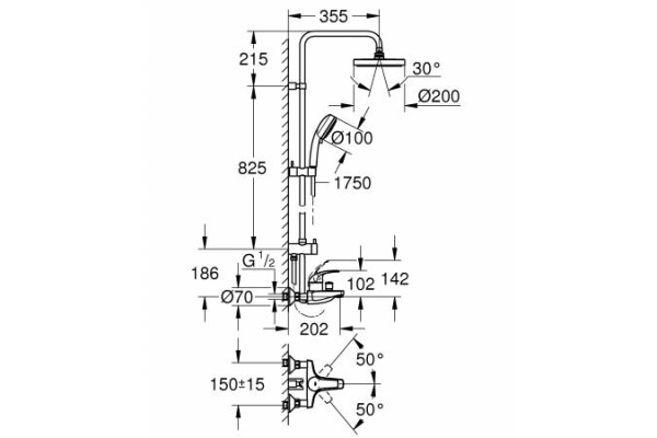 Душевая система GROHE Tempesta Cosmopolitan System 200 26305 001 (26305001) хром