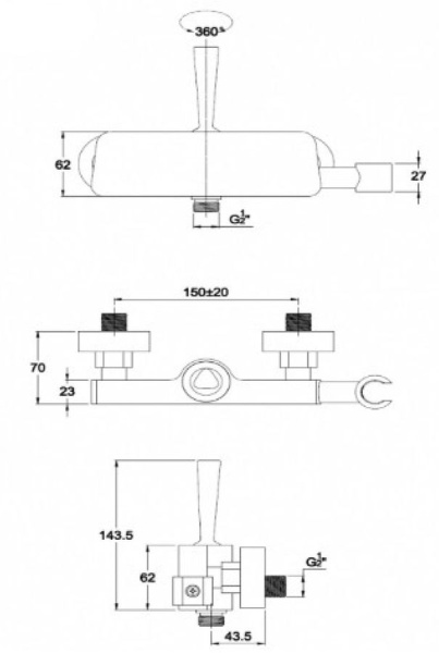 Смеситель для ванны KAISER Vista (65177)