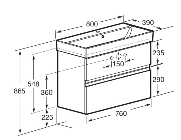 Тумба под раковину Roca Oleta 80 капучино, 2 ящика, A857640515