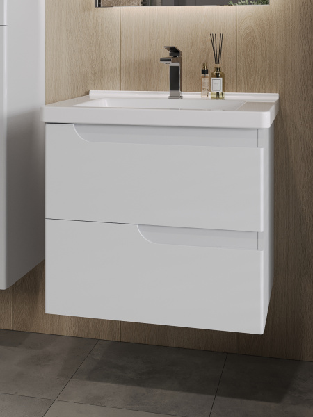 Тумба с раковиной Orange TOPLINE-Milano TP-M65-02+RA подвесная, белый глянец