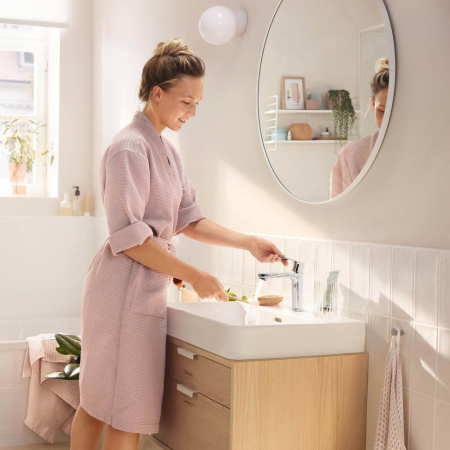 Смеситель для раковины с донным клапаном CoolStart EcoSmart+ Hansgrohe Rebris S 72588000 хром