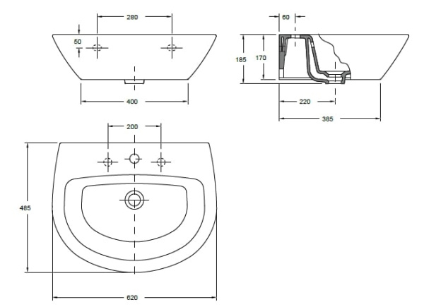 Раковина 57х48 Gala Jazz + крепеж 28030