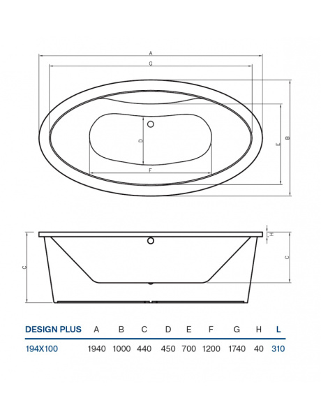 Ванна акриловая Koller Pool Design Plus (194х100) DESIGNPLUS194X100
