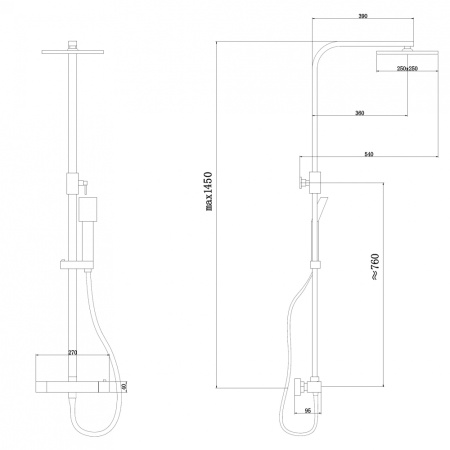 Душевая стойка ABBER Daheim AF8260BL с термостатом без излива, черный матовый