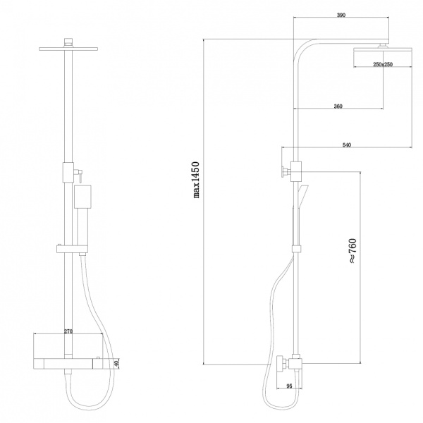 Душевая стойка ABBER Daheim AF8260BL с термостатом без излива, черный матовый Душевая стойка ABBER Daheim AF8260BL с термостатом без излива, черный матовый