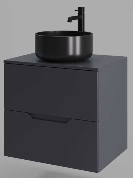 Тумба с раковиной подвесная 60 см Orange Line Li-60TugMDF+B07-345B графит/черный