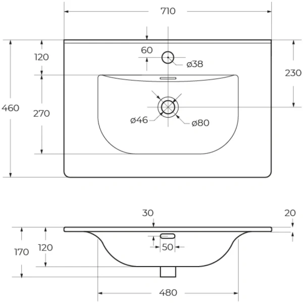 Керамическая раковина CEZARES CZR-8099-70