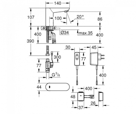 Инфракрасный кран GROHE EUROECO COSMOPOLITAN 36409000 Инфракрасный кран GROHE EUROECO COSMOPOLITAN 36409000