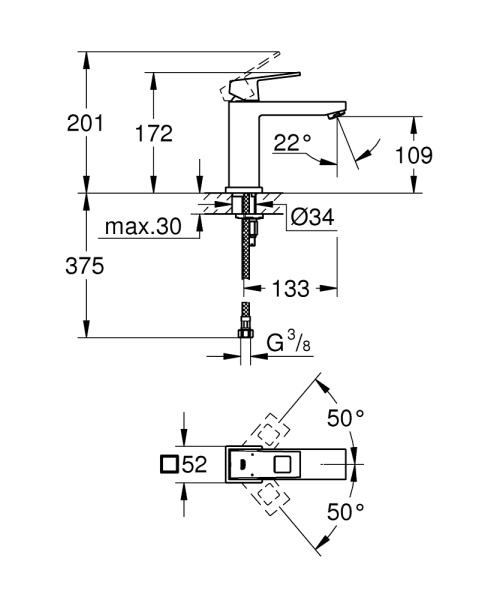 Смеситель однорычажный для раковины Grohe Eurocube 23446 000 (23446000) хром  Смеситель однорычажный для раковины Grohe Eurocube 23446 000 (23446000) хром