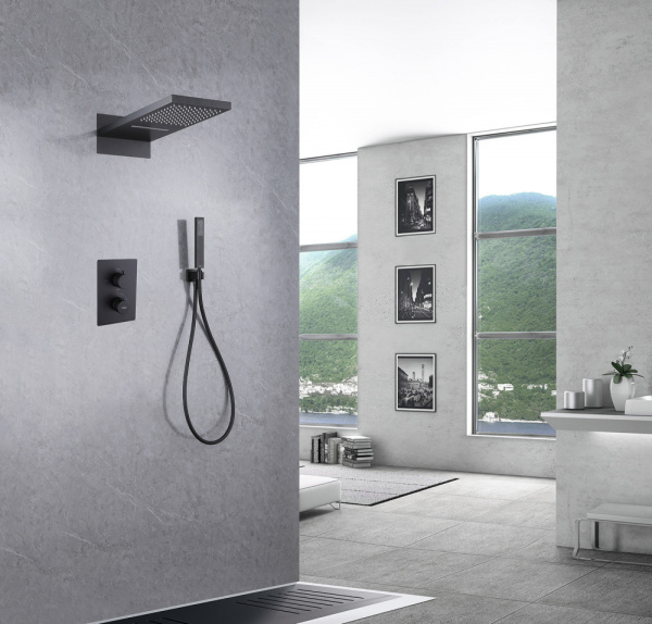 Душевой комплект ABBER Weiss Insel AF8052B скрытого монтажа без излива, термостат, черная матовая