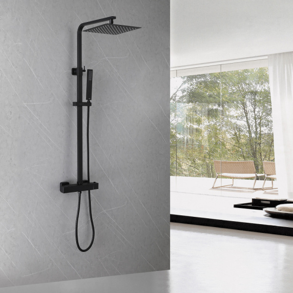 Душевая стойка ABBER Daheim AF8260BL с термостатом без излива, черный матовый Душевая стойка ABBER Daheim AF8260BL с термостатом без излива, черный матовый