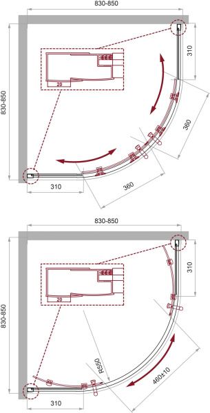 Душевой уголок (85х85) BelBagno UNO-195-R-2-85-C-Cr