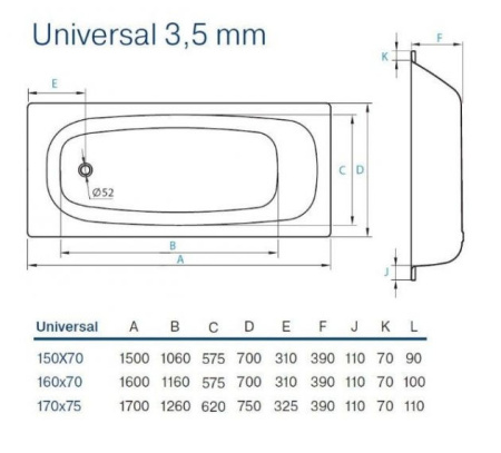 Ванна стальная (170x75) Koller Pool Universal B75HAH00E