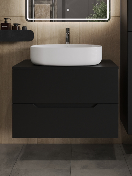 Тумба с раковиной подвесная 80 см, Orange Line Li-80TubMDF+B08-600W черный/белый