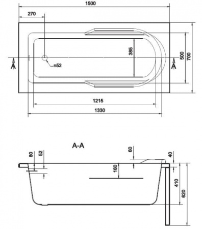 Ванна акриловая прямоугольная Cersanit SANTANA 150x70 63349