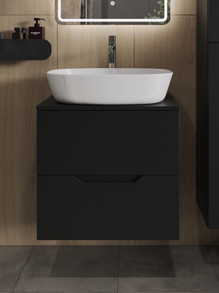 Тумба с раковиной подвесная 60 см, Orange Line Li-60TubMDF+B08-500W черный/белый