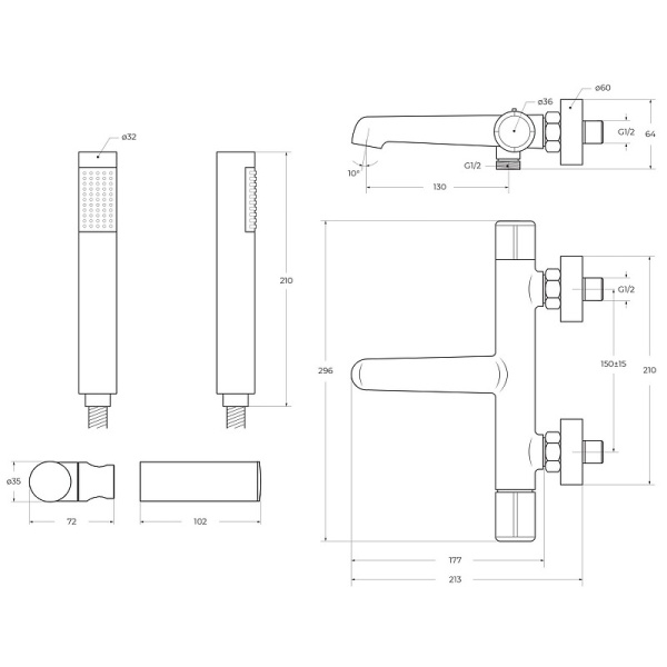 Смеситель для ванны BelBagno UNO-VASM/DFS-ORO