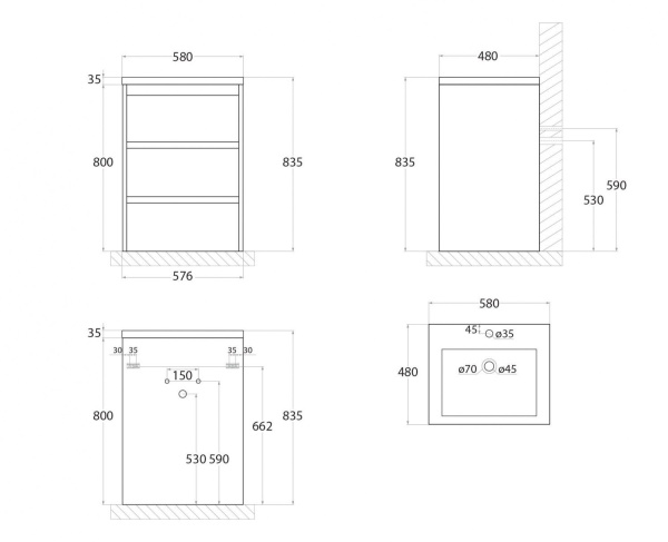 База под раковину Art&max FAMILY-580-3C-PIA-PB Pino Bianco