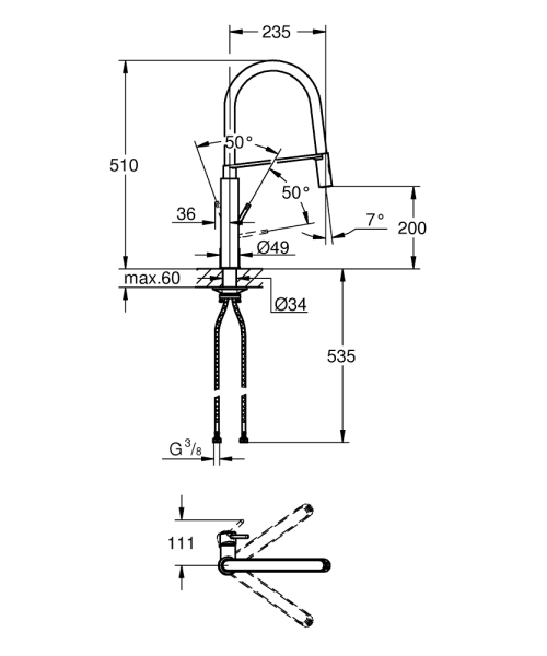 Смеситель для кухни однорычажный Grohe Concetto 31491 DC0 (31491DC0) суперсталь