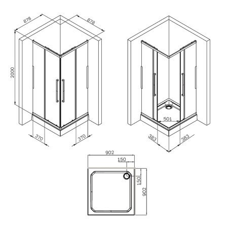 Душевой уголок AM.PM Func 90x90 W84G-403-9090-BТ