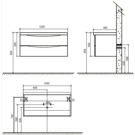 Раковина из искусственного мрамора (120х80) BelBagno ANCONA-N ENERGIA-N EA-1200-LVB