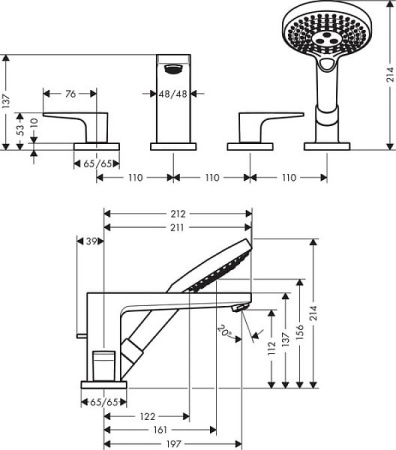 Смеситель на борт ванны Hansgrohe Metropol 74552000