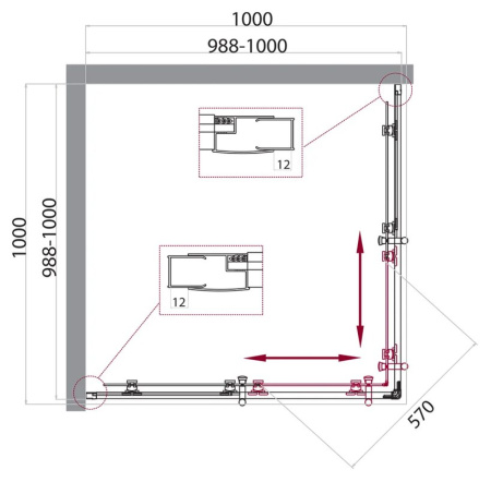 Душевой уголок (100х100) BelBagno UNO-195-A-2-100-C-NERO