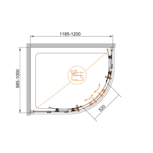 Душевой уголок (120х100) CEZARES ECO ECO-O-RH-2-120/100-C-Cr
