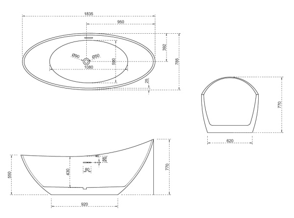 Акриловая ванна (184х79) ABBER AB9233MB без гидромассажа, черный