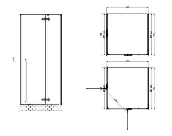 Душевой уголок (90х90) ABBER Eins AG06099B черный