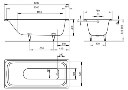 Ванна стальная  Kaldewei Cayono 747 Standart (150х70) 274700010001