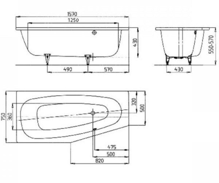 Стальная ванна (157х75) Kaldewei Mini R 830 Standard 224600010001
