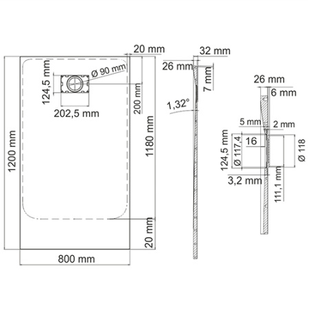 Душевой поддон (120х80) WasserKRAFT Main 35T06 Душевой поддон (120х80) WasserKRAFT Main 35T06