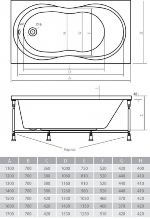Акриловая ванна ALPEN Mars 110х70 см AVP0017